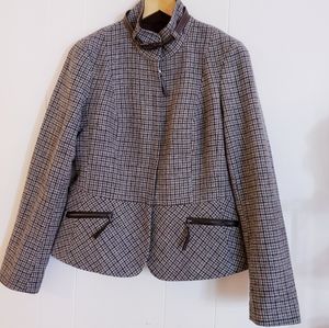 Talbots Women Blazer 8 Wool Color Brown Plaid Belt on neck Riding Jacket